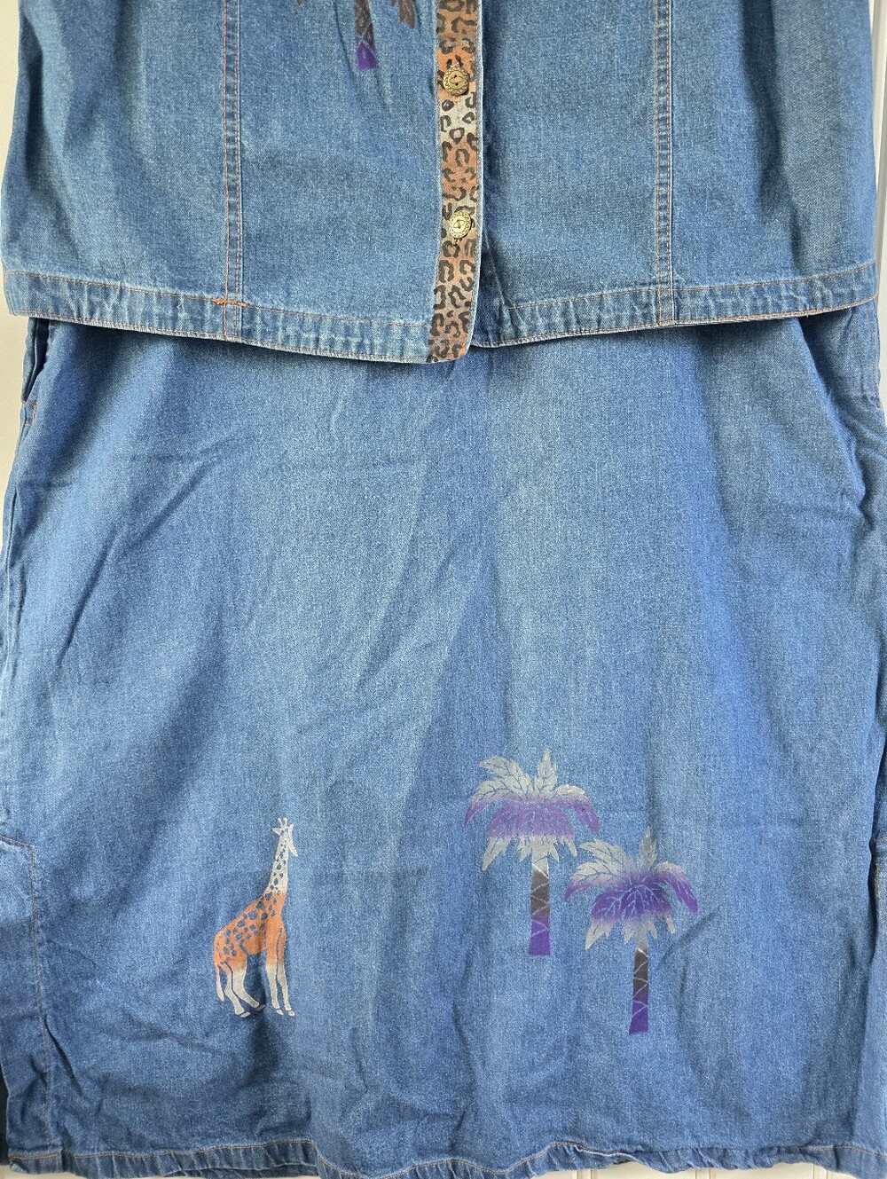 Vintage Rama Of USA 2 Piece Cotton Safari Animal Denim Vest Maxi Dress Blue XXL - Picture 3 of 9